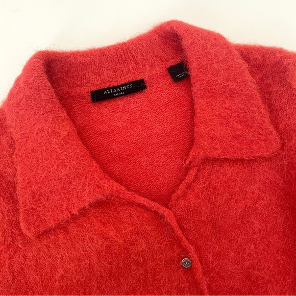 All Saints Alpaca Ork Cardigan Sweater in Lava Red - Picture 8 of 13